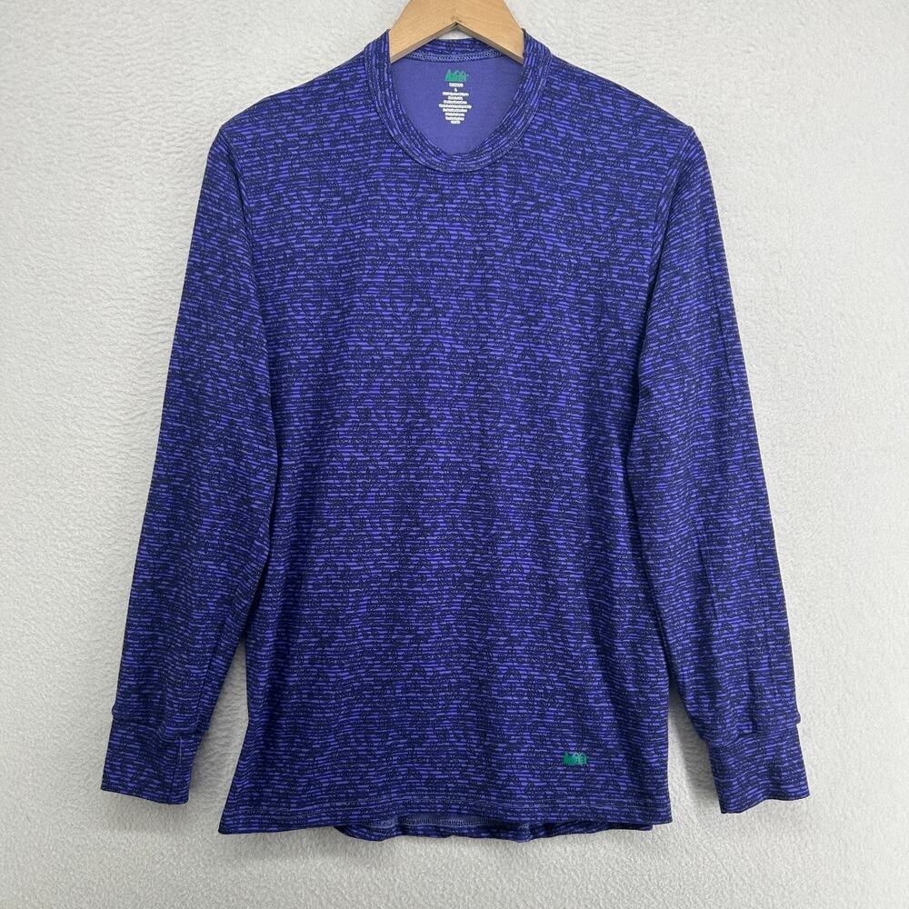 REI Top Womens L Striped Leaf AOP Performance Long Sleeve Purple USA VTG